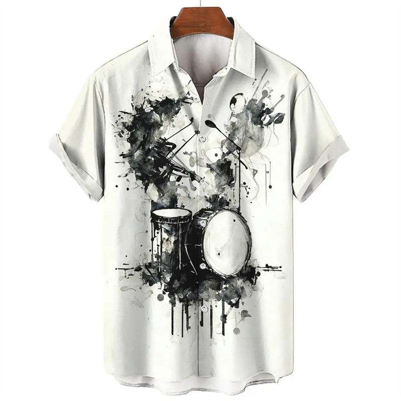 Musical Instrument Hawaiian - Camicia hawaiana con motivo a strumenti