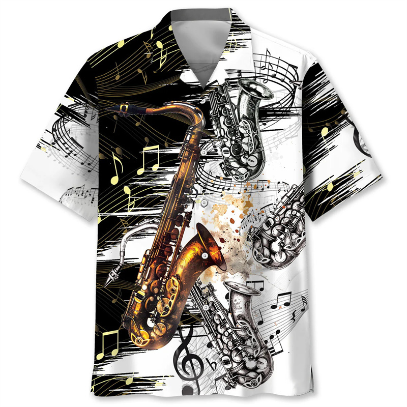 Musical Instrument Hawaiian - Camicia hawaiana tropicale per sassofono Camicia